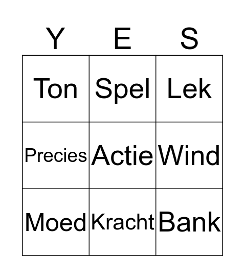 Woorden Bingo Card