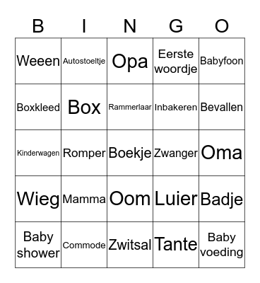 Baby Bingo  Bingo Card