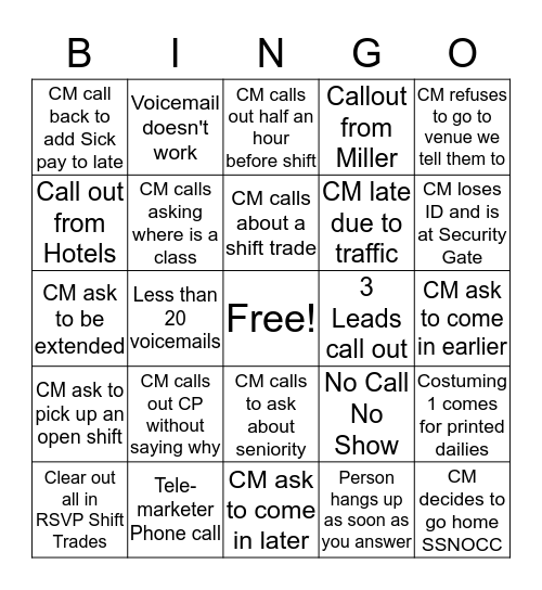 Scheduling Bingo Card