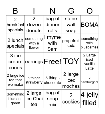 Sunday May 13th Bingo Card