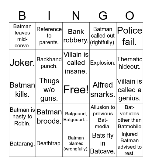 Batman Bingo Card
