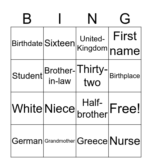 Untitled Bingo Card