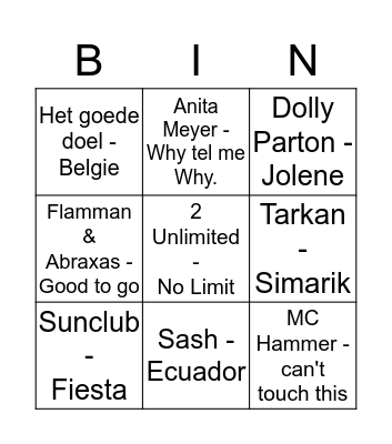 FouteMuziekBingo Card