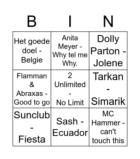 FouteMuziekBingo Card