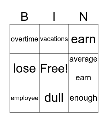 Vocabulary Bingo Card