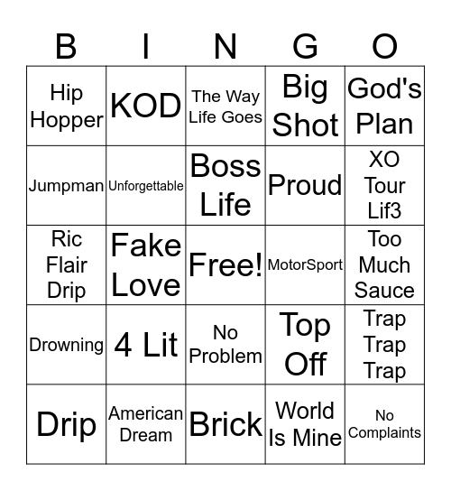 Hip-Hop Bingo Card