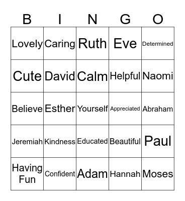 Emotions and Bible Bingo Card