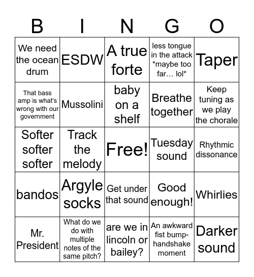 CU Winds Bingo Card