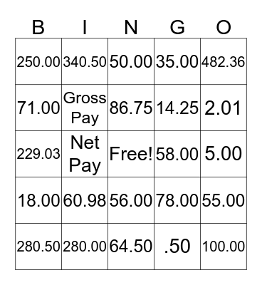 MONEY GAME#2 Bingo Card