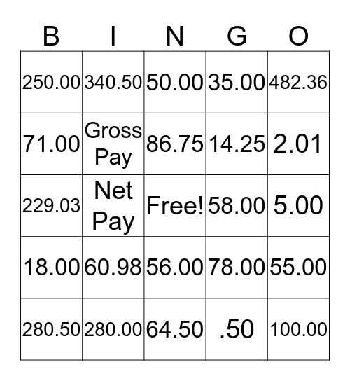 MONEY GAME#2 Bingo Card