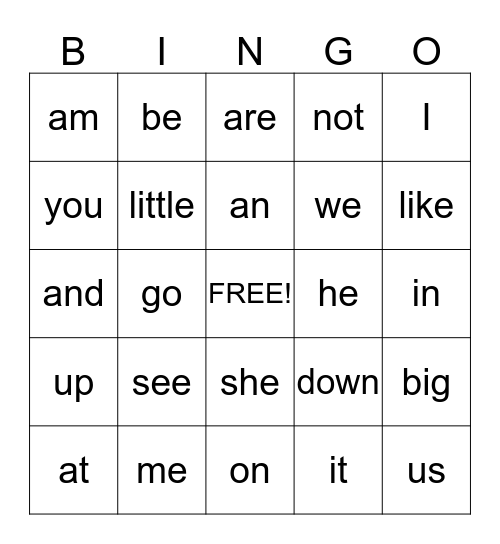 High Frequency Word-O Bingo Card