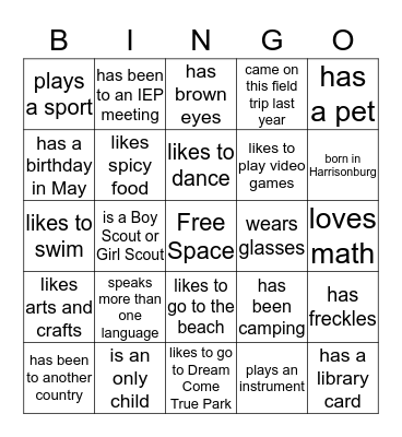 It's All About Me Bingo Card