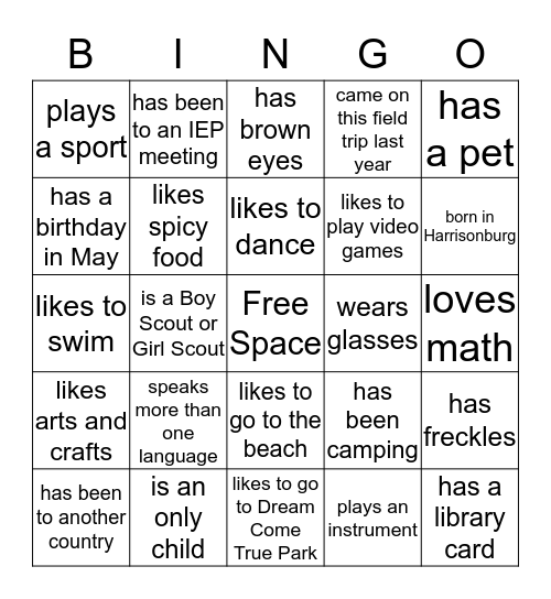 It's All About Me Bingo Card