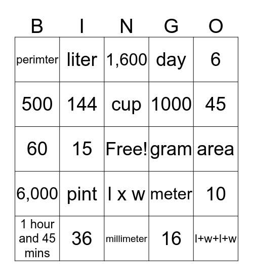 Unit 5 Bingo Card