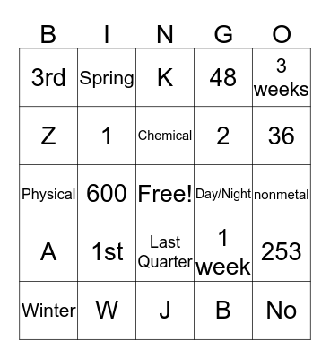 STAAR BINGO Card
