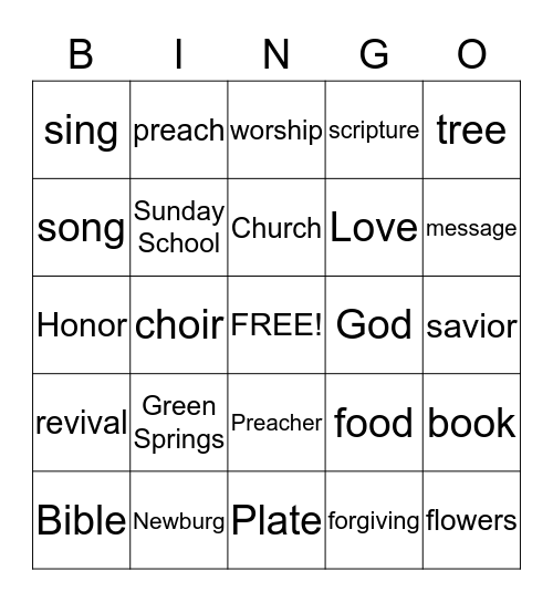 Church Bingo Card