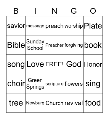 Church Bingo Card