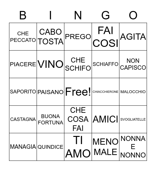 ITALIAN BINGO Card