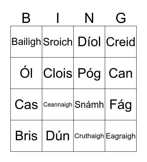 Briathra Bingo Card