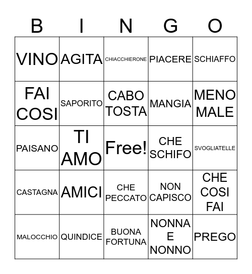 ITALIAN BINGO Card