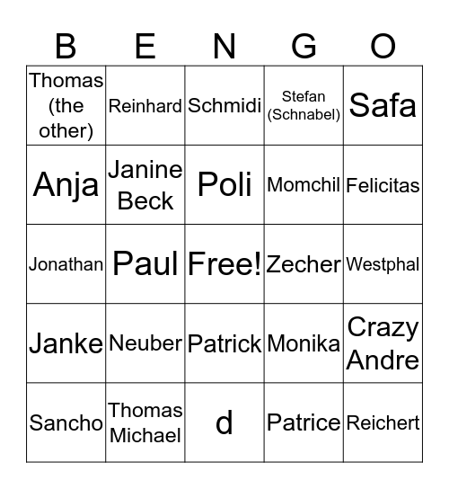 Benno Bingo Card