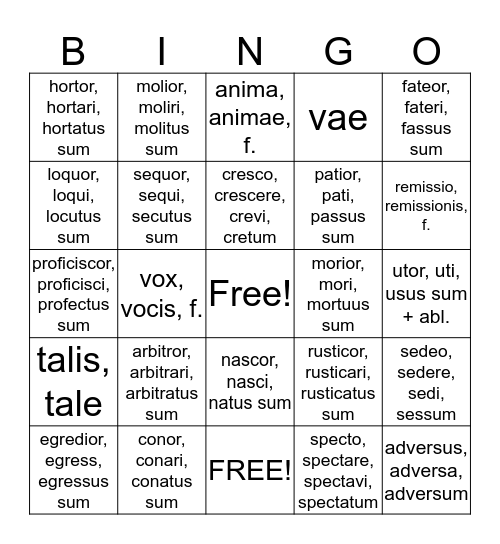 Chapter 34 Bingo Card