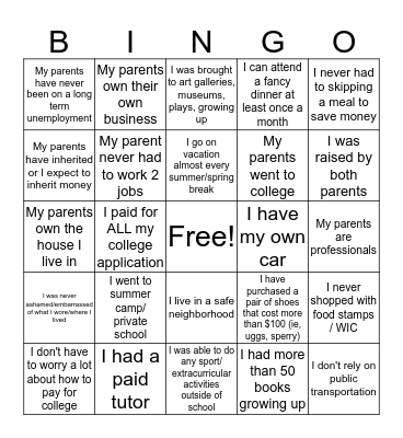 BINGO GAME Bingo Card