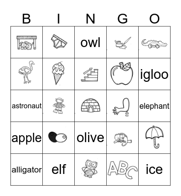 Vowels Bingo Card