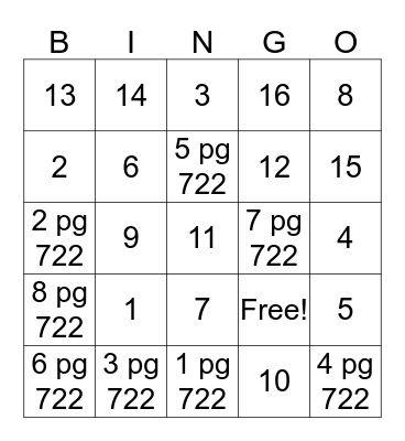 Algebra Ch. 13 Review pgs 698 and 722 Bingo Card