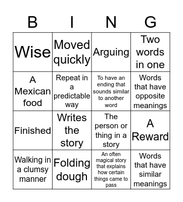 Lit-Art Bingo Card