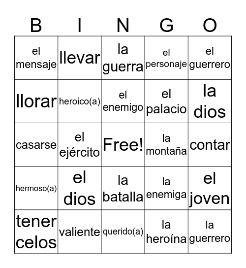 Vocabulario unit 4 lec. 1 Bingo Card
