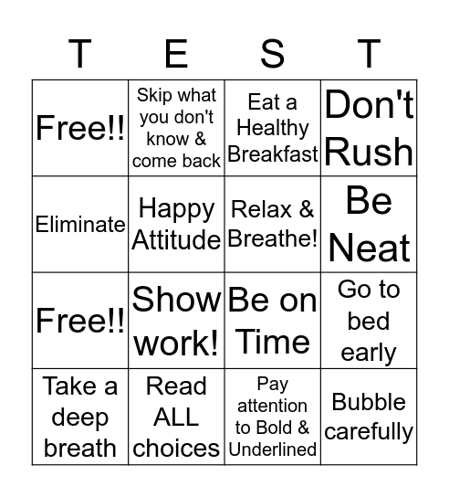 Testing Bingo Card