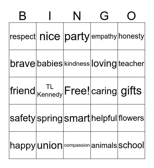 Egnlish Class Bingo Card