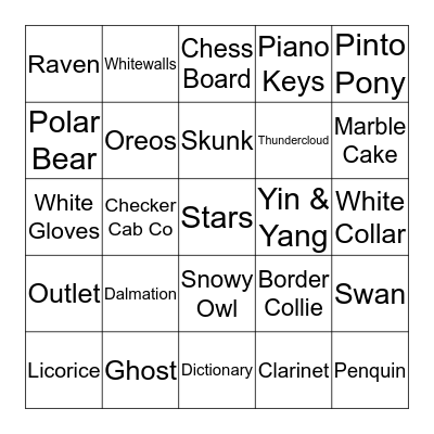 Black & White Bingo Card