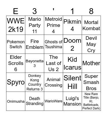 E3 2018 Bingo Card