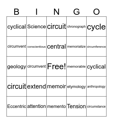 Untitled Bingo Card
