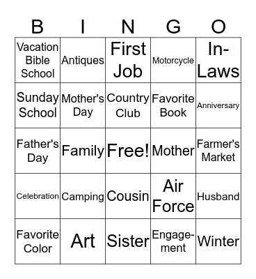 Celebrating Life's Stories! Bingo Card