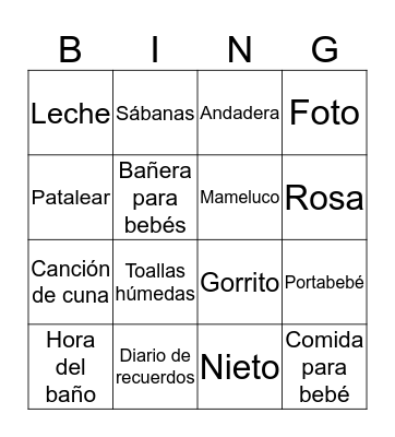 Baby Shower Bingo Card