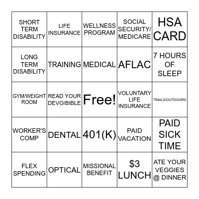 BENEFITS BINGO! Bingo Card