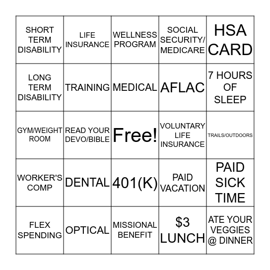 BENEFITS BINGO! Bingo Card