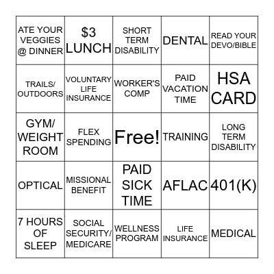 BENEFITS BINGO! Bingo Card