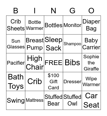 Baby Bingo Card