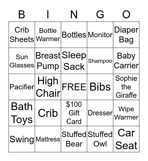 Baby Bingo Card