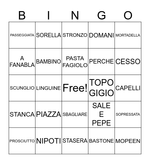 ITALIAN BINGO Card