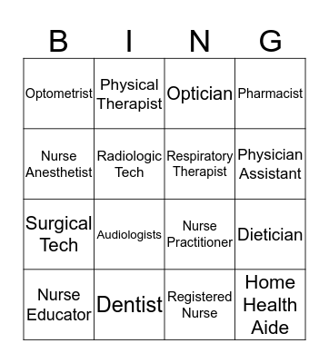 Careers in Healthcare Bingo!  Bingo Card