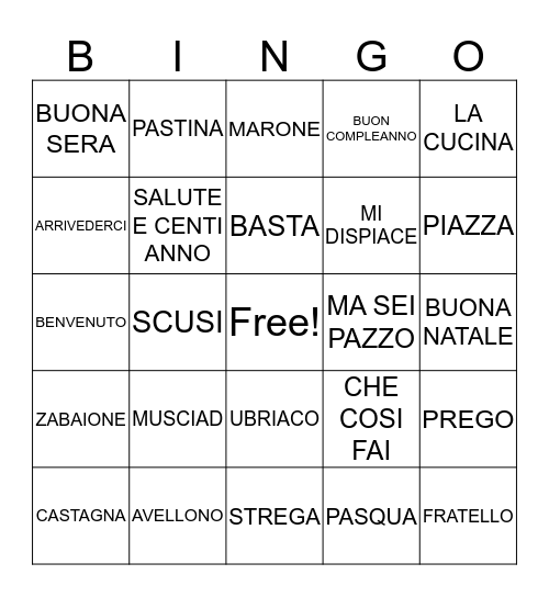 ITALIAN BINGO Card