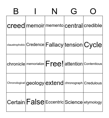 .\ Bingo Card