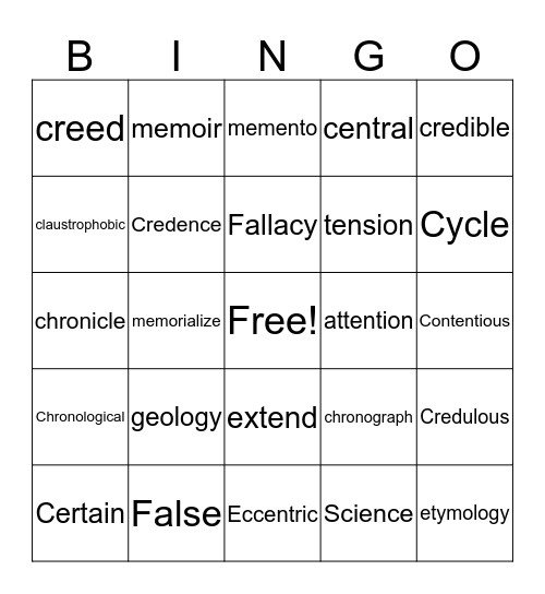 .\ Bingo Card