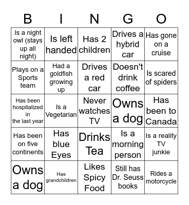 ConnectedPE Bingo Card