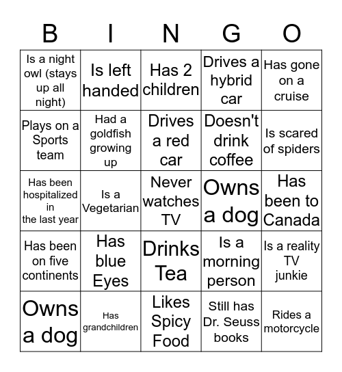 ConnectedPE Bingo Card